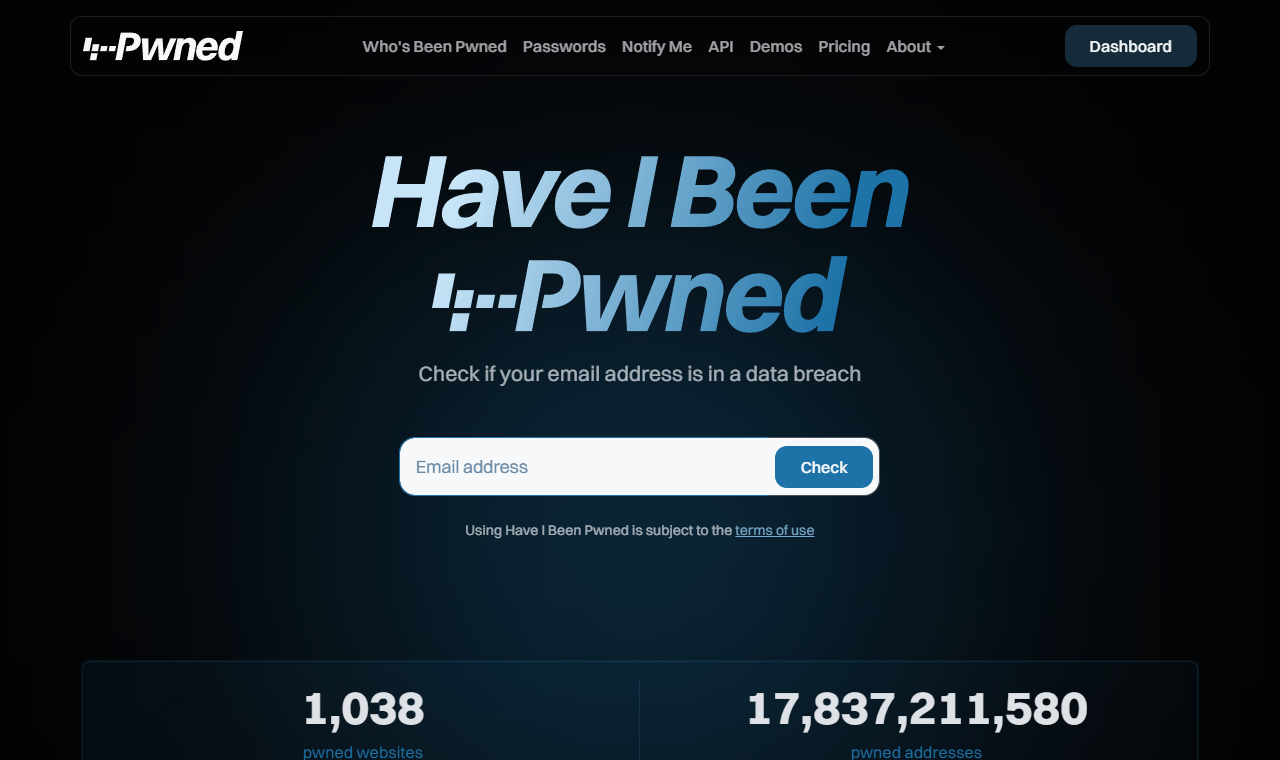 Have I Been Pwned, jossa voit tarkistaa, esiintyykö sähköpostiosoitteesi tunnetussa tietomurrossa